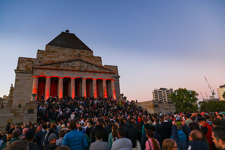 Members of the public pay their respects at The Shrine of Remembrance. Anzac Day commemorates the day the Australian and New Zealand Army Corp (ANZAC) landed on the shores of Gallipoli on April 25, 1915, during World War 1.