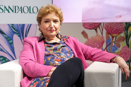 Italian record producer and television personality Mara Maionchi attends an event during the second day of the Turin International Book Fair at Lingotto Fiere.