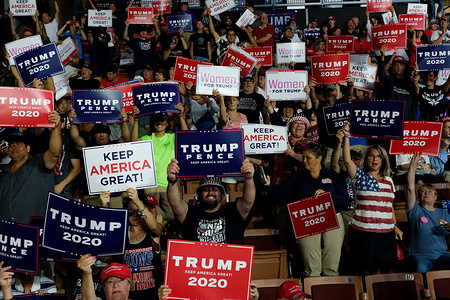Trump Supporters gather in Manchester, New Hampshire during the MAGA Rally.