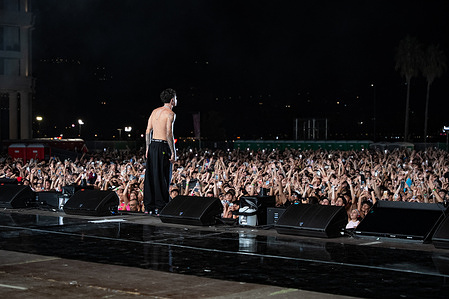 Luca D'Orso aka Capo Plaza performs live at the Grand Events Arena during SALERNOSOUNDS 2025.