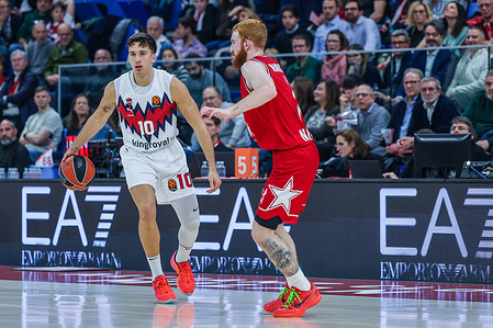 Matteo Spagnolo #10 of Baskonia Vitoria-Gasteiz seen in action during Turkish Airlines EuroLeague 2025/26 Regular Season Round 26 game between EA7 Emporio Armani Milano and Baskonia Vitoria-Gasteiz at Allianz Cloud. Final score EA7 Emporio Armani Milan 109 : 89 Baskonia Vitoria-Gasteiz