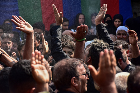 Kashmiri Shiite Muslims perform rituals during a religious procession to mark Ashura, in Srinagar. Ashura is the tenth day of Muharram, the first month of the Islamic calendar, which is observed around the world in remembrance of the martyrdom of Imam Hussain (AS), the grandson of Prophet Muhammad (PBUH).