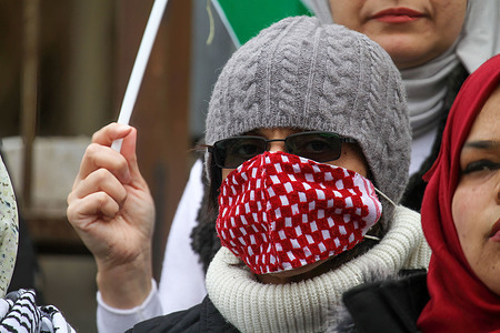 A Palestinian protester seen during the demonstration.The demonstration took place in the city of Nablus in the West Bank, to demand the release of Palestinian prisoners in Israeli prisons.