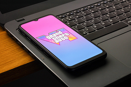 In this photo illustration, the Grand Theft Auto VI (GTA 6) logo is seen displayed on a smartphone screen.