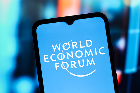 In this photo illustration, the World Economic Forum (WEF) logo is seen displayed on a smartphone screen.