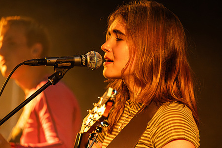 Eva Katrina Berghamar of the Danish band Kayak performs live on De Første Stråler stage at SYD for Solen 2025. SYD for Solen or South of the Sun takes place in Valbyparken. This will be the 4th edition of the festival.