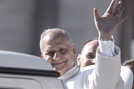 Pope Leo XIV leaves at the end of his weekly general audience in St. Peter's square at the Vatican.