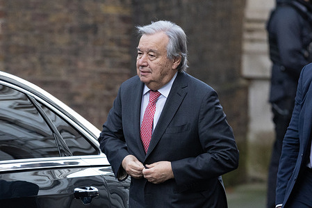 UN Secretary-General Antonio Guterres seen at 10 Downing Street.