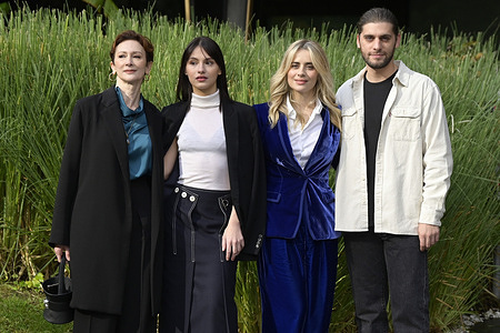 L-R Pia Lanciotti, Ambrosia Caldarelli, Greta Scarano, and Angelo Spagnoletti attend the photocall of Rai tv series "Circeo" at Rai center Viale Mazzini.
