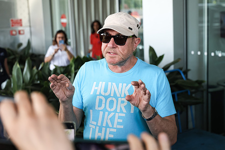Simon Le Bon of Duran Duran arrives at the airport for the I-Days concert at the Ippodromo Snai San Siro.