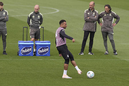 Kylian Mbappé of Real Madrid CF seen in action during a training session at Ciudad Real Madrid, on the eve of the LaLiga EA Sports 2025/2026 week 36 football match between Real Madrid CF and Real Oviedo.