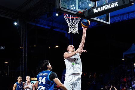 Aurelijus Pukelis #24 of Lithuania seen in action during the men's FIBA Basketball 3x3 Champions Cup 2026 match between Lithuania and Thailand at Central World. Final score Lithuania 15 : 21 Thailand.