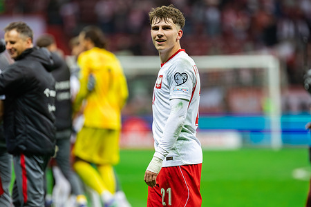 Oskar Pietuszewski of Poland seen during the FIFA World Cup 2026 European Qualifiers KO play-offs match between Poland and Albania at PGE Narodowy Stadium. Final score ; Poland 2:1 Albania.