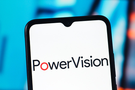 In this photo illustration, the Power Vision logo is seen displayed on a smartphone screen.