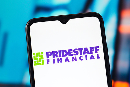 In this photo illustration, the PrideStaff Financial (Pride Staff Financial - PSF) logo is seen displayed on a smartphone screen.