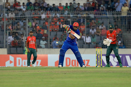 Afghanistan cricket player, Hazratullah Zazai in action during the second T20 match between Afghanistan cricket team and Bangladesh at Sher-E-Bangla National Cricket Stadium.Afghanistan won by 8 wickets (with 14 balls remaining)