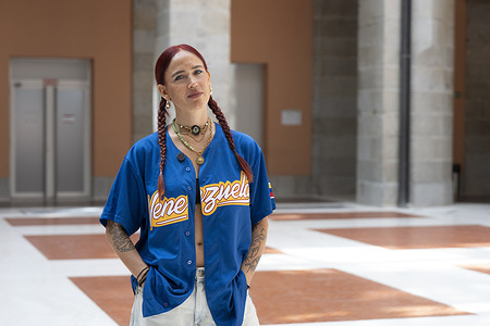 Singer Sophie Fustec, stage name La Chica poses during a portrait session at the Casa de Correos.