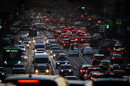 View of the busy Liteyny Prospekt highway in St. Petersburg.
