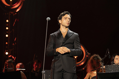 Piero Barone, from Il Volo seen performing live on stage at Reggia di Caserta.