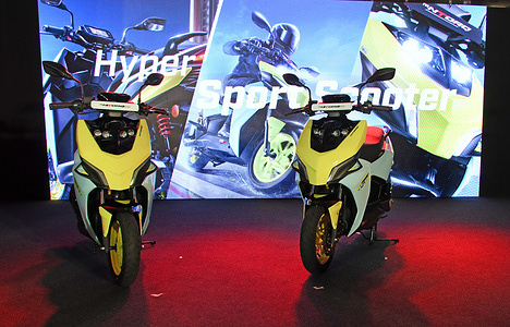 TVS NTORQ 150 scooters from TVS Motor Company seen on display at the launch in Mumbai. TVS NTORQ 150 is India's quickest Hyper Sport Scooter, powered by a 149.7 cc race-tuned engine and inspired by stealth aircraft design. It combines high performance, sporty aesthetics, and cutting-edge technology to appeal to a new generation of riders, with an official introductory price of ₹1.19 lakh (approximately $1,425 USD).