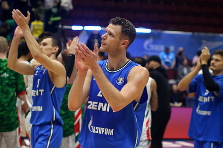 Andrey Zubkov (C) of Zenit Saint Petersburg in action during the VTB United League basketball match, Regular Season, between Zenit Saint Petersburg and UNICS Kazan at Yubileyny Sports Palace. Final score; 
Zenit 83:93 UNICS.