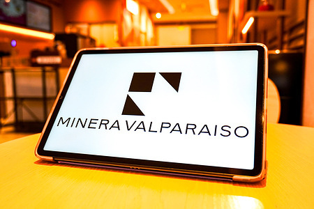 In this photo illustration, a Minera Valparaíso logo is displayed on the screen of a smart tablet.