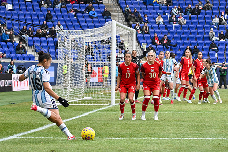 Evelyn Dominguez (16) of Argentina is seen in action during the SheBelieves Cup match between Canada and Argentina at Sports Illustrated Stadium. Canada defeated Argentina 3-2 on penalties after regulation ended in a scoreless draw.