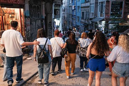 People are walking around in Beyoglu.