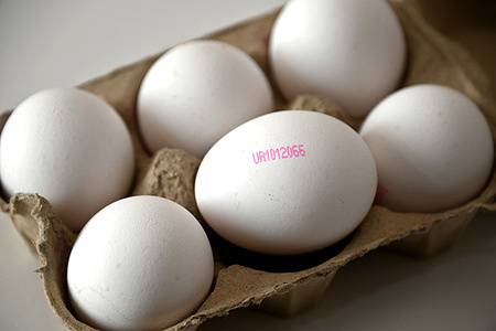 The photo shows eggs from Ukraine in their box. Faced with growing consumer demand, French supermarkets are experiencing an egg shortage, prompting some retailers to import eggs from Ukraine.
