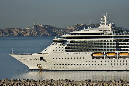 View of the Brilliance of the Seas arriving in Marseille. The passenger cruise ship Brilliance of the Seas arrives at the French Mediterranean port of Marseille.