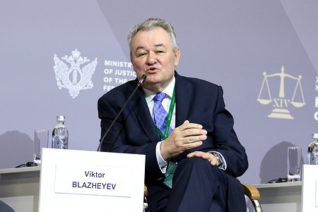 Viktor Blazheyev, Rector, Kutafin Moscow State Law University (MSAL) seen during the Law 2050 session at The St. Petersburg International Legal Forum at the Expoforum Convention and Exhibition Center.