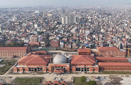An aerial view of Nepal’s newly under construction Parliament building is seen after the previous Federal Parliament complex was burned during the Gen Z protests. The new house of representatives is expected to convene soon as political parties finalize negotiations to form the next government and cabinet following the recent elections.