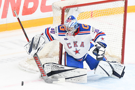 Egor Zavragin (30) SKA Saint Petersburg Hockey Club seen in action during the Hockey match, Kontinental Hockey League 2024/2025 between CSKA Moscow and SKA Saint Petersburg at the Arena CSKA. (Final score: CSKA Moscow 2:3 SKA Saint Petersburg)