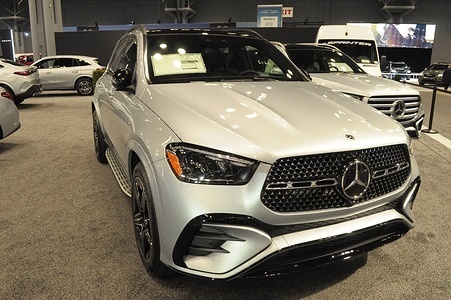 A 2025 Mercedes-Benz GLE 450e 4MATIC SUV vehicle is seen on media day at the 2025 New York International Auto Show in the Jacob K. Javits Convention Center. The annual NYIAS featured various car companies, debuts of new vehicles and automobile industry professionals. The show is celebrating its 125th anniversary this year. The convention opens to the public on April 18 and ends on April 27 attracting thousands of car enthusiasts. The NYIAS began in 1900 showcasing automobiles and examples of future car technology.