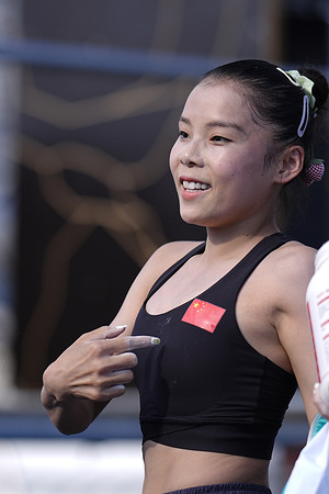 Chunsong Shang from China wins a gold medal in the Women's Freestyle category in the Parkour of the World Games at Xinglong Lake Hubin Arena (13-08-2025). The 2025 World Games, known as Chengdu 2025, is the 12th edition of this international multi-sport event, taking place from August 7 to 17, 2025, in Chengdu.