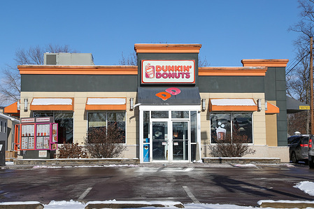 An exterior view of a Dunkin' Donuts restaurant in Danville, Pennsylvania.
