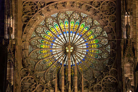 Rose window of the Cathedral of Our Lady of Strasbourg. Strasbourg Cathedral is one of the most important monuments of Gothic architecture in Europe. The cathedral, along with the historic center of Strasbourg, is a UNESCO World Heritage Site.