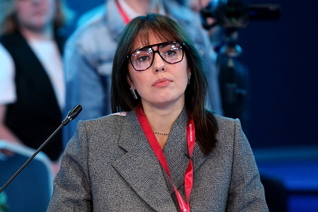 Anna Sarkisyants, Founder, Creative Director, Designic Studio during the Russia in the The Present and Future of Russias Visual Code: For People, Business, and the State session of the XXVIII St. Petersburg International Economic Forum at the Expoforum Convention and Exhibition Center in St. Petersburg, Russia.