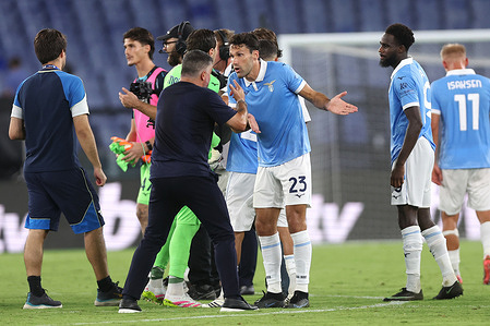 (L to R) Gennaro Gattuso coach of Lazio (from behind) argues with Alfonso Pedraza (Defender) of Lazio at the end of the Italian Serie A- Enilive Championship 2026-2027 football match between SS Lazio and Genoa CFC at Olympic Stadium. Final result match: Lazio 1-0 Genoa