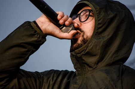 The rapper Josep Miguel Arenas, called Valtònyc seen singing during the demonstration.
Thousand of protester took to the street of Barcelona in a demonstration titled 'The democratic and cohesive school is not afraid' organized by Catalan educational groups 'SOM ESCOLA' (We are the school) to defend learning Catalan language in schools.
