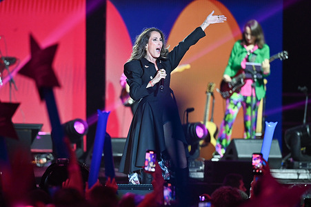 Maria Lucía Sanchez known Malu performs during the solidarity concert of Cadena 100 Por ELLAS at the Movistar Arena in Madrid.