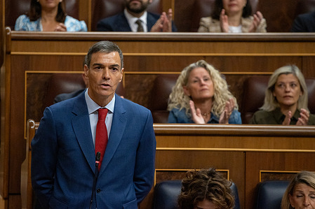 Pedro Sánchez, President of the Spanish Government, attends the plenary session of the Congress of Deputies and answers questions during the parliamentary oversight session of the Government.