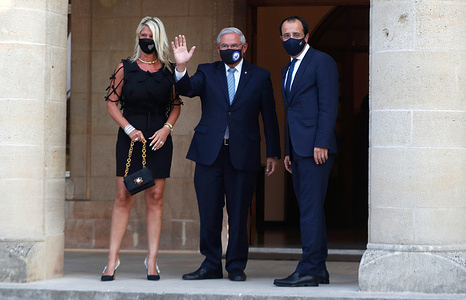 The Cypriot Foreign Minister, Nicos Christodoulides, (R) welcomes, the Chairman of the USA senator Robert Menendez, during the meeting with the Cyprus President at the Presidential Palace.
Robert Menendez visited Cyprus and held a meeting with the President of Cyprus, Nicos Anastasiades. Also honored by the President with the Grand Cross of the Order of Makarios III for his contribution to promote human rights and democracy.