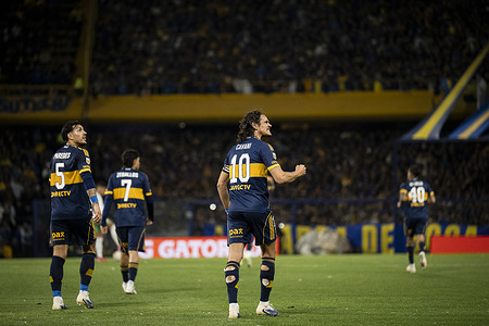 Edinson Cavani of Boca Juniors celebrates after scoring a goal during a Torneo Clausura Betano 2025 match between Boca Juniors and Banfield at Estadio Alberto J. Armando. Final Score: Boca Juniors 2:0 Banfield.