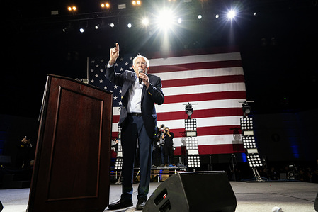 LOS ANGELES, UNITED STATES - MARCH 1, 2020:
Democratic presidential candidate Senator Bernie Sanders speaks at a campaign rally in Los Angeles, California.
Sanders campaigns ahead of the upcoming Super Tuesday Democratic presidential primaries.