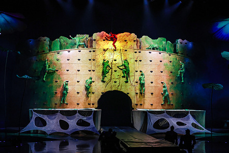 Performers on stage during a dress rehearsal at the Royal Albert Hall for Cirque Du Soleil's 'OVO'. OVO By Cirque Du Soleil Dress Rehearsal In London.