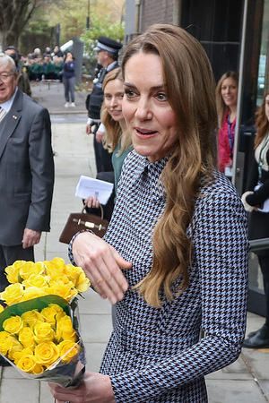 Catherine, Princess of Wales, holding yellow roses departs from the Anna Freud children's mental health charity in London after discussing the role of early relationships in shaping children's future outcomes. The visit comes as The Royal Foundation Centre for Early Childhood launches a new project with the charity to strengthen health visitors’ support for early social and emotional development.