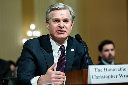 Christopher Wray, Director, Federal Bureau of Investigation (FBI), speaking at a hearing of the House Select Committee on the Strategic Competition Between the United States and the Chinese Communist Party at the U.S. Capitol.