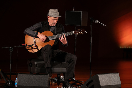 Austrian jazz guitarist Wolfgang Muthspiel performs during the JAZZMADRID concert at the Fernanda Gómez Theatre in Madrid.