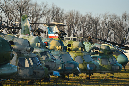 A view of the different versions of Mi-2 helicopters on display at the Polish Aviation Museum.
The Polish Aviation Museum is located at the site of the former Krakow-Rakowice-Czyzyny Airport, established in 1912, one of the oldest in the world. The Museum collection consists of over 200 aircraft, dating WW1, WW2 and a collection of all airplane types developed or used by Poland after 1945.